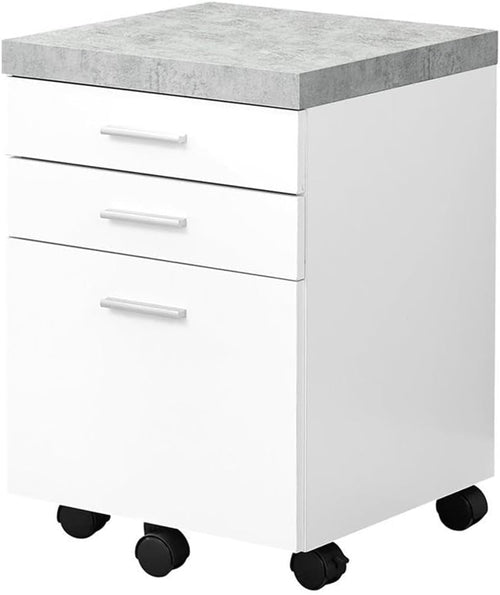 File Cabinet Rolling Casters Grey White Laminate 3 Drawers