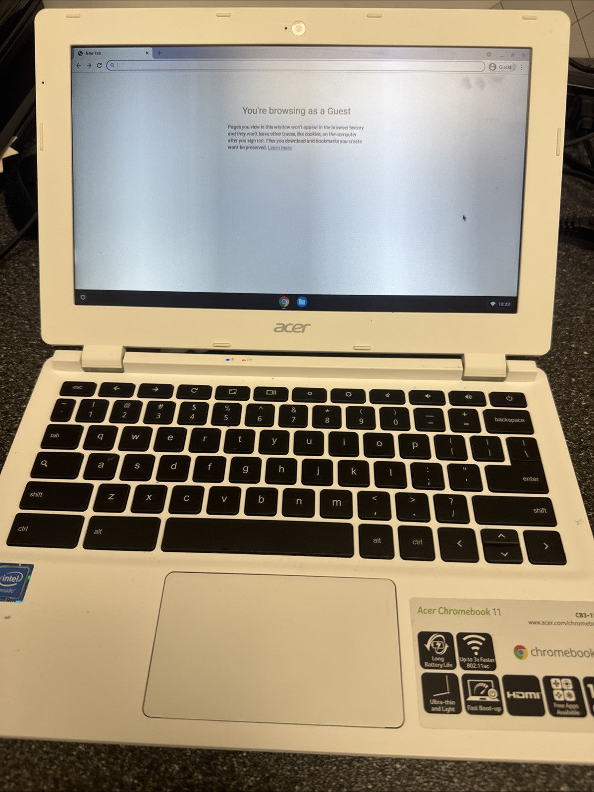 Acer ChromeBook 11 11.6" CB3-111-C8UB Celeron N2830 1.83GHz BATTERY UNTESTED!!!!