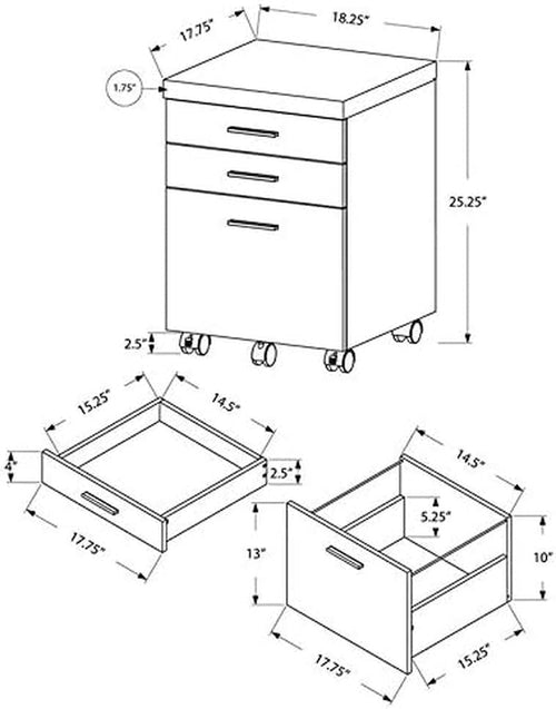 I 7051 File Cabinet, Rolling Mobile, Storage Drawers, Printer Stand,