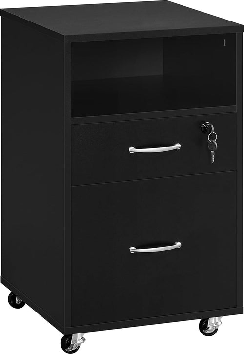 Black Under Desk File Cabinet 2 Drawers Lockable Wheels
