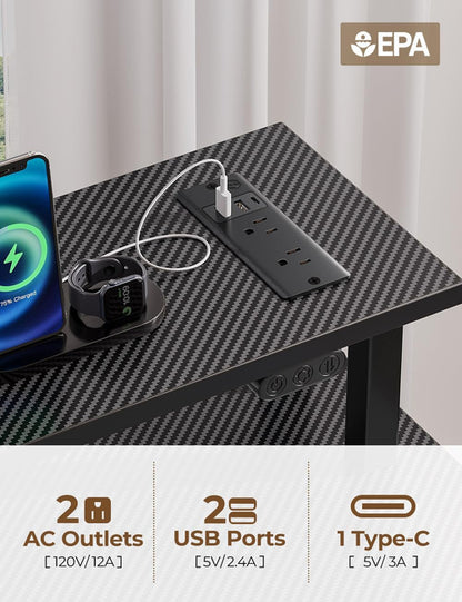 Computer Desk with Power Outlets & LED Light, 47 Inch Home Office Desk