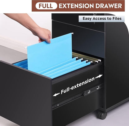 3 Drawer File Cabinet with Lock, Small Rolling Filing Cabinet under