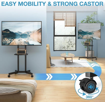 Rolling TV Stand for 32-75 Inch TVs with Shelf