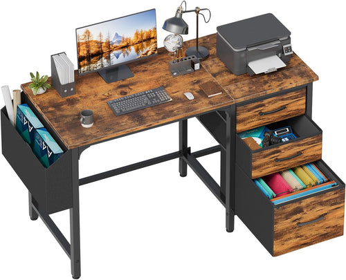Computer Desk with Fabric File Drawers Cabinet, 47 Inch Home Office