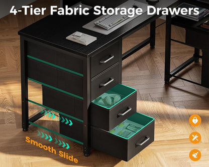 L Shaped Computer Desk with 6 Drawers & Power Outlet, 55 Inch Corner