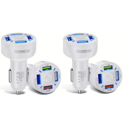 2 PACK PBG LED 4 Port Rapid Car Charger - Charges 4 Devices at once!