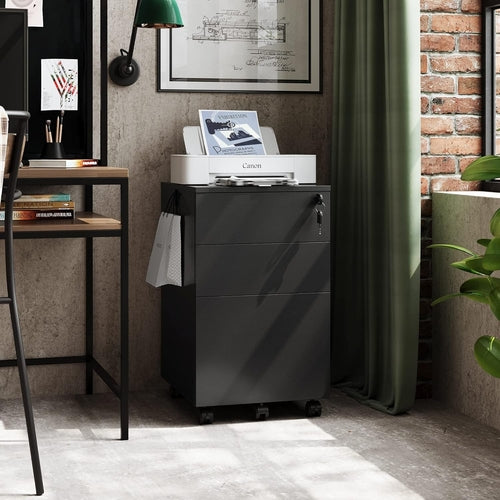 3 Drawer File Cabinet with Lock, Small Rolling Filing Cabinet under