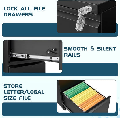 2 Drawer File Cabinet on Wheels, Home Office Mobile under Desk with