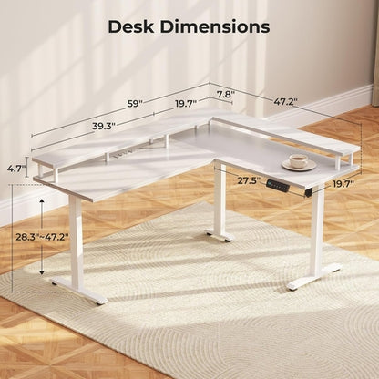 Electric L Shaped Standing Desk, 59 Inch Height Adjustable Stand up