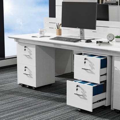 2 Drawer File Cabinet with Lock, Wood Grain White File Cabinet for