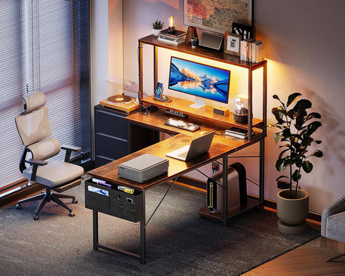 L Shaped Desk Gaming Desk with LED Light & Power Outlet, 53 Inch