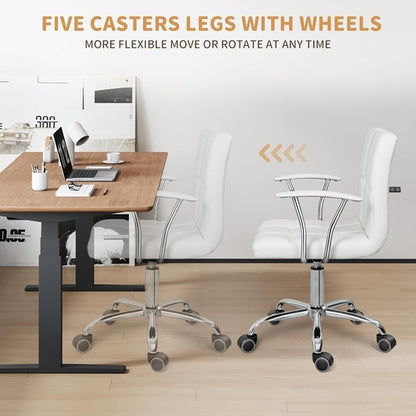 Home Office Desk Chair with Armrest and Wheels, Modern PU Leather