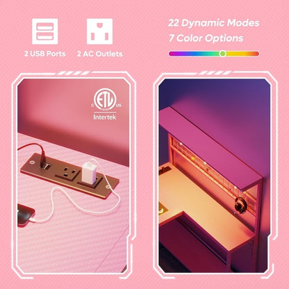 Gaming Desk 51" L-Shaped, with Power Outlets & LED Lights- 4 Tier