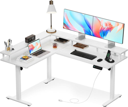 Electric L Shaped Standing Desk, 59 Inch Height Adjustable Stand up