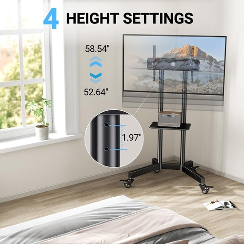 Rolling TV Stand for 32-85 Inch Tvs Holds up to 132 Lbs, Height