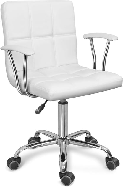 Home Office Desk Chair with Armrest and Wheels, Modern PU Leather