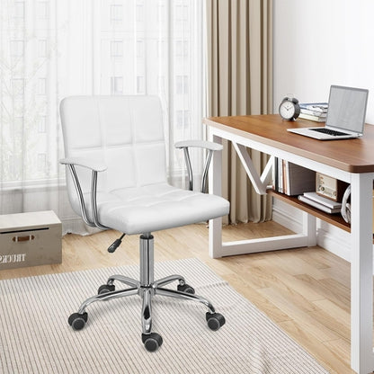Home Office Desk Chair with Armrest and Wheels, Modern PU Leather