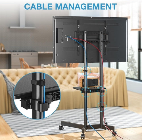 Rolling TV Stand for 32-75 Inch TVs with Shelf