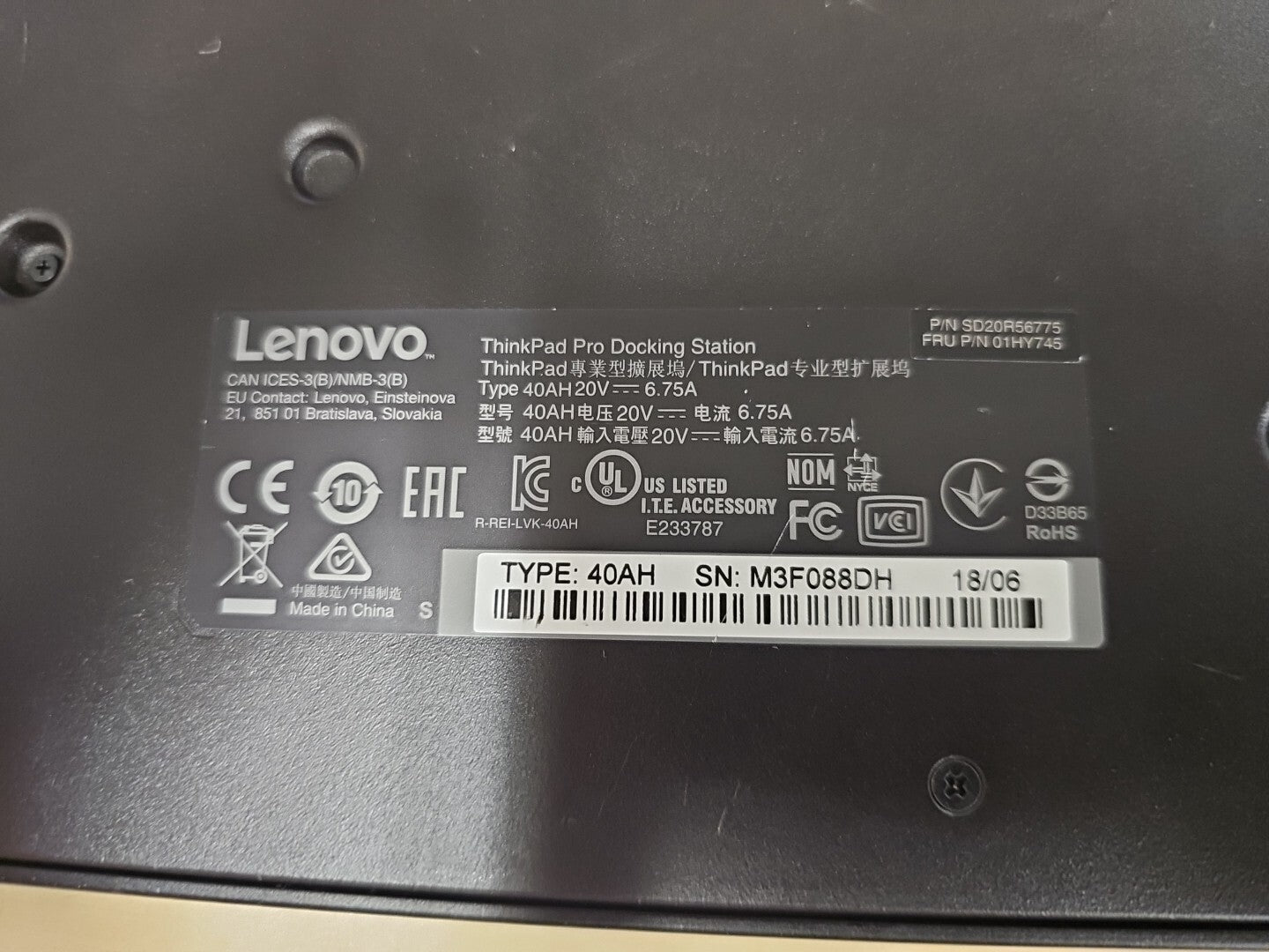 Lenovo 40AH0135US ThinkPad Pro Docking Station - Black