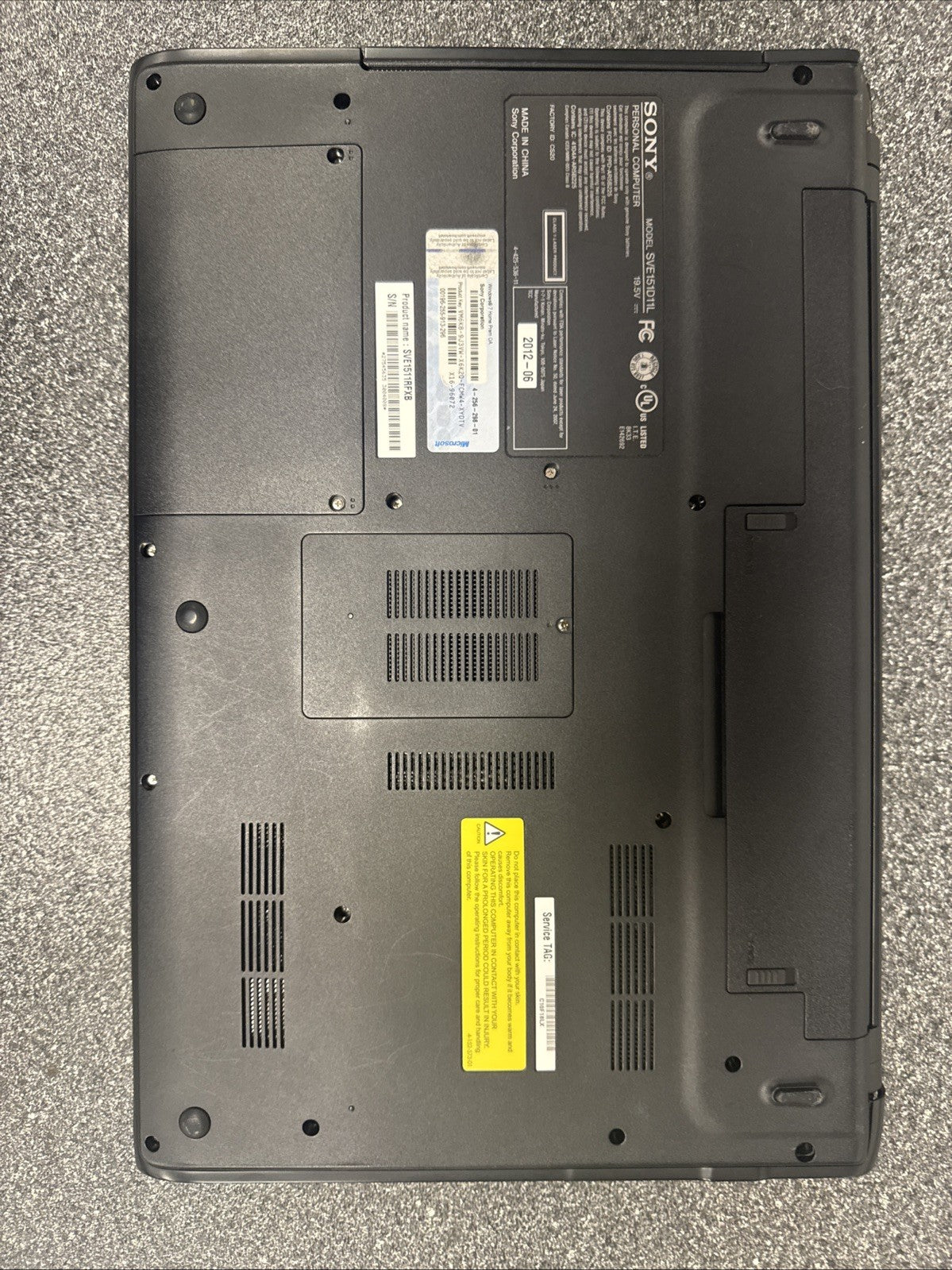 Sony Vaio SVE151D11L 15" Laptop BATTERY NOT TESTED!