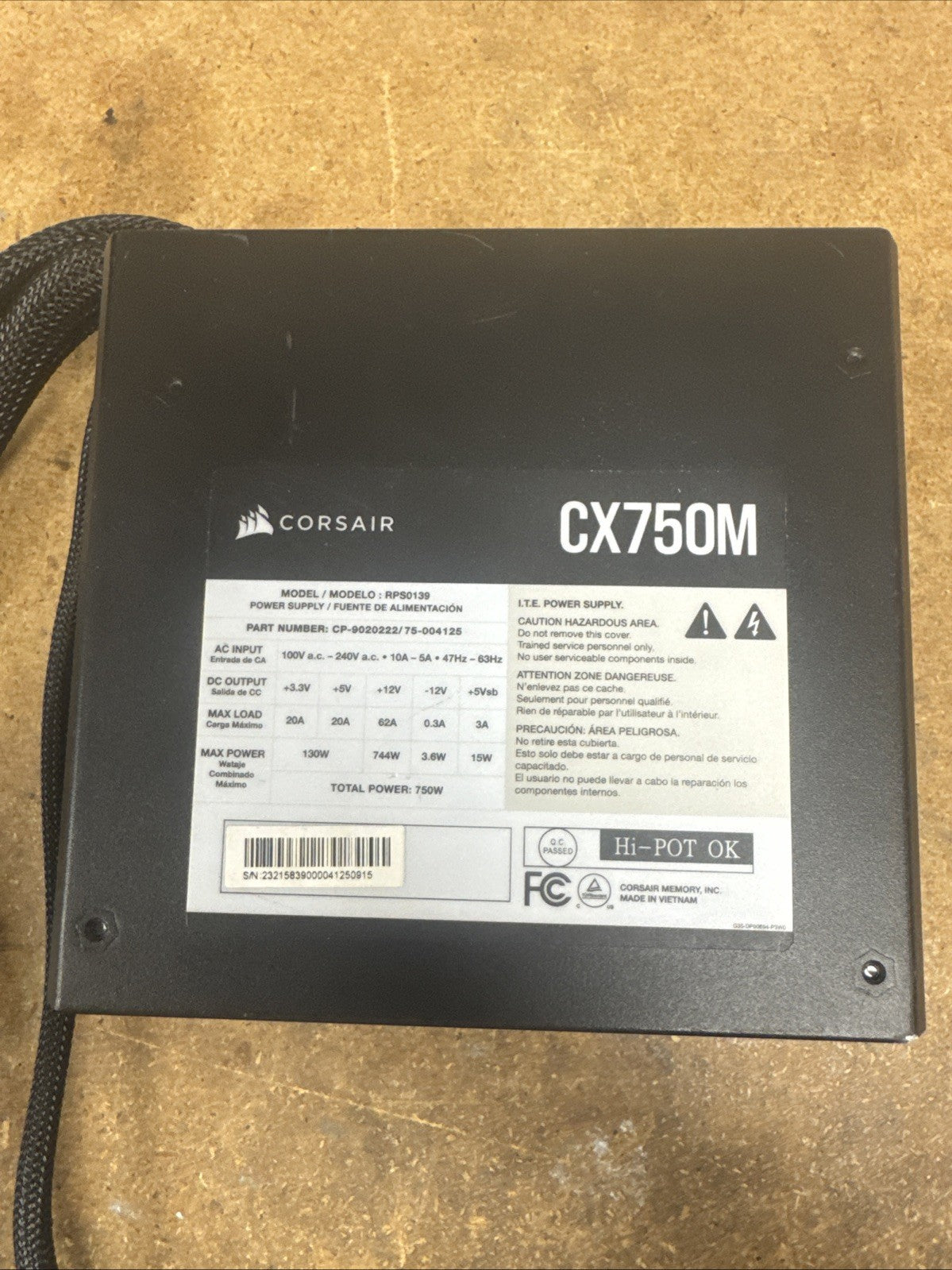Corsair CX750M RPS0139 | CP-9020222 750W Modular Power Supply MISSING CABLES!!!’