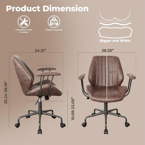 Ergonomic Home Office Chair, Mid-Century Modern Leather Chair, Mid