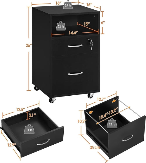 File Cabinet, under Desk Vertical Cabinet with 2 Drawers and Open