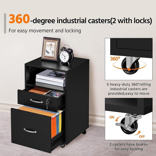 File Cabinet, under Desk Vertical Cabinet with 2 Drawers and Open