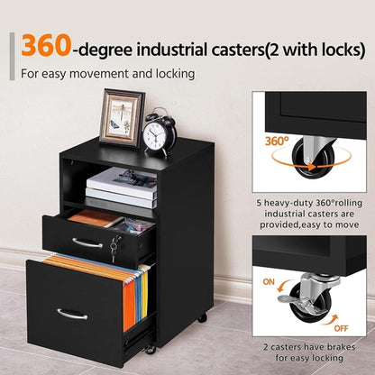 File Cabinet, under Desk Vertical Cabinet with 2 Drawers and Open