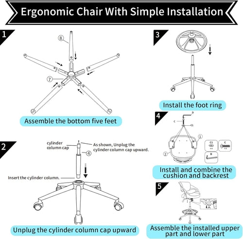 Ergonomic Drafting Chair,Standing Computer Desk Chair,Foot Ring,Lumbar