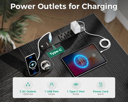 L Shaped Computer Desk with 6 Drawers & Power Outlet, 55 Inch Corner