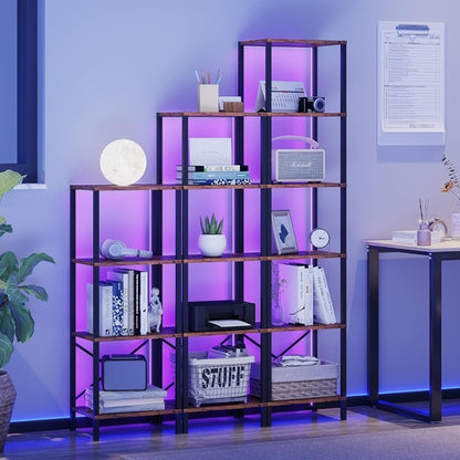 6-Tier Bookshelf, Tall Narrow Bookcase with LED Lights, Book Shelf