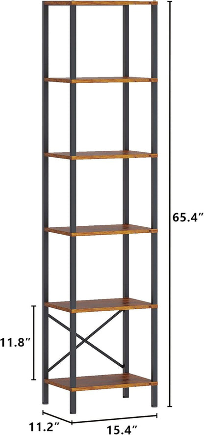 6-Tier Bookshelf, Tall Narrow Bookcase with LED Lights, Book Shelf