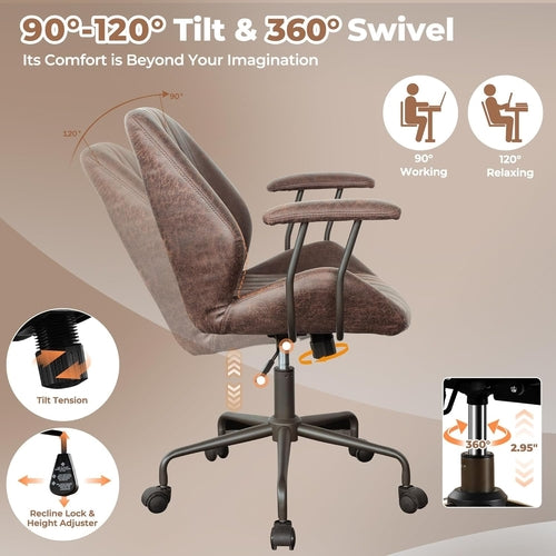 Ergonomic Home Office Chair, Mid-Century Modern Leather Chair, Mid