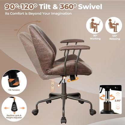 Ergonomic Home Office Chair, Mid-Century Modern Leather Chair, Mid