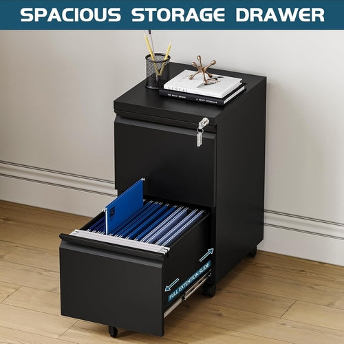 2 Drawer File Cabinet on Wheels, Home Office Mobile under Desk with