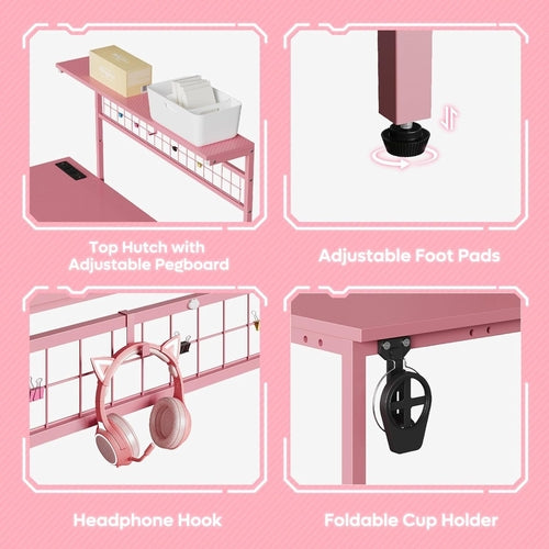 Gaming Desk 51" L-Shaped, with Power Outlets & LED Lights- 4 Tier