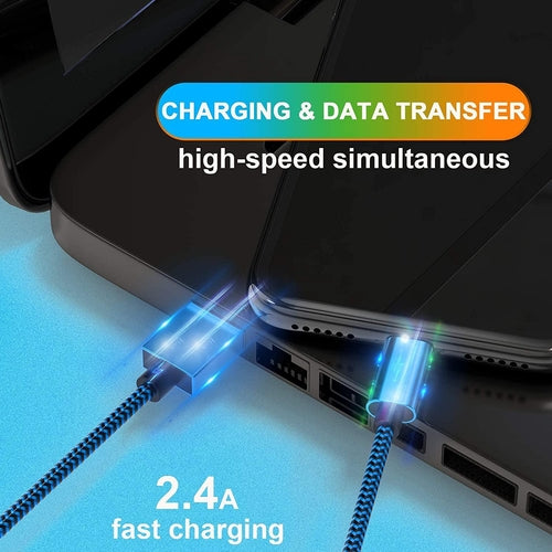 QC 3.0 4-Port LED Car Charger & 10FT Orange Nylon iPhone Cable Combo