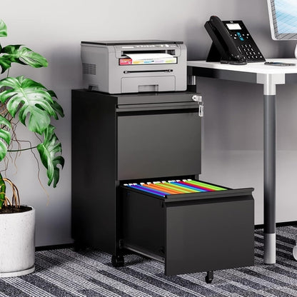 2 Drawer File Cabinet on Wheels, Home Office Mobile under Desk with