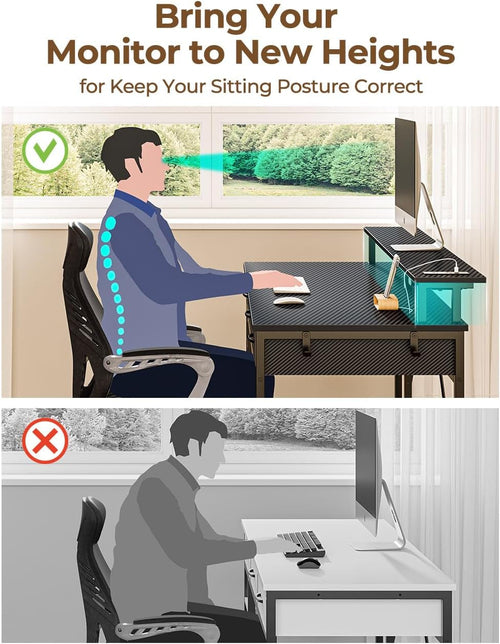 Computer Desk with Power Outlets & LED Light, 47 Inch Home Office Desk