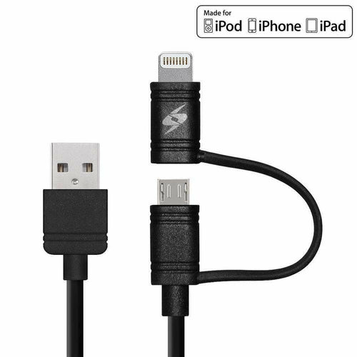 Amzer Apple MFi Certified 2-1 Sync & Charge Lightning cable with Micro USB