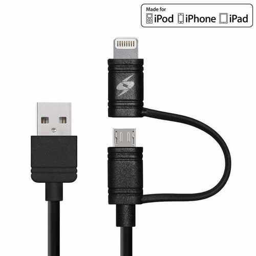 Amzer Apple MFi Certified 2-1 Sync & Charge Lightning cable with Micro USB