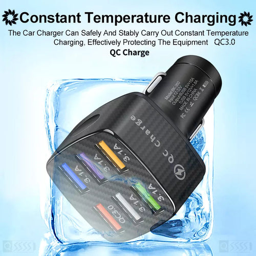 PBG LED 6 Port Car Charger and 10FT XL Zebra Charger Compatible for