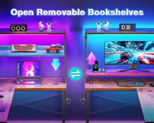 L Shaped Desk Gaming Desk with LED Light & Power Outlet, 53 Inch