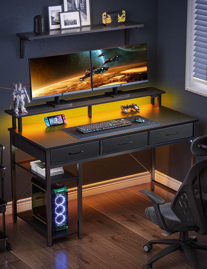 Computer Desk with Power Outlets & LED Light, 47 Inch Home Office Desk