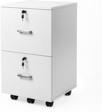 2 Drawer File Cabinet with Lock, Wood Grain White File Cabinet for