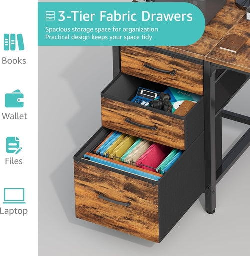 Computer Desk with Fabric File Drawers Cabinet, 47 Inch Home Office