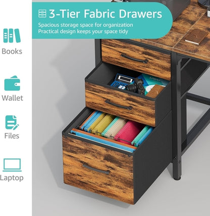 Computer Desk with Fabric File Drawers Cabinet, 47 Inch Home Office