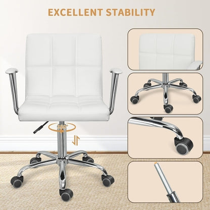 Home Office Desk Chair with Armrest and Wheels, Modern PU Leather