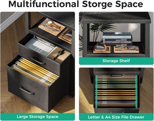 L Shaped Computer Desk with 6 Drawers & Power Outlet, 55 Inch Corner